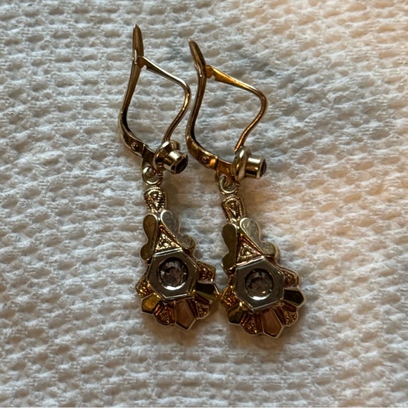 Vintage deco style gold earrings with security clasps. Very rare. - Picture 7 of 8